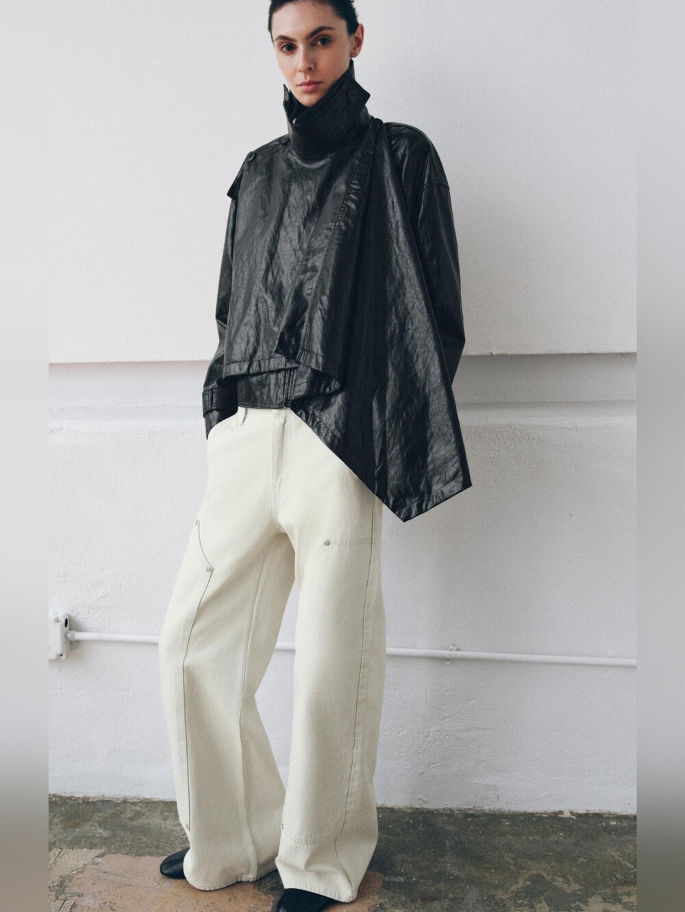 Zara Faux Leather  Jacket  With  Scarf  Size  L
